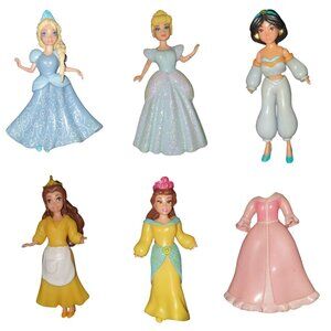 Vtg Polly Pocket Disney Princess Jasmine Belle Elsa Cinderella 6-Pc Mini Doll P5